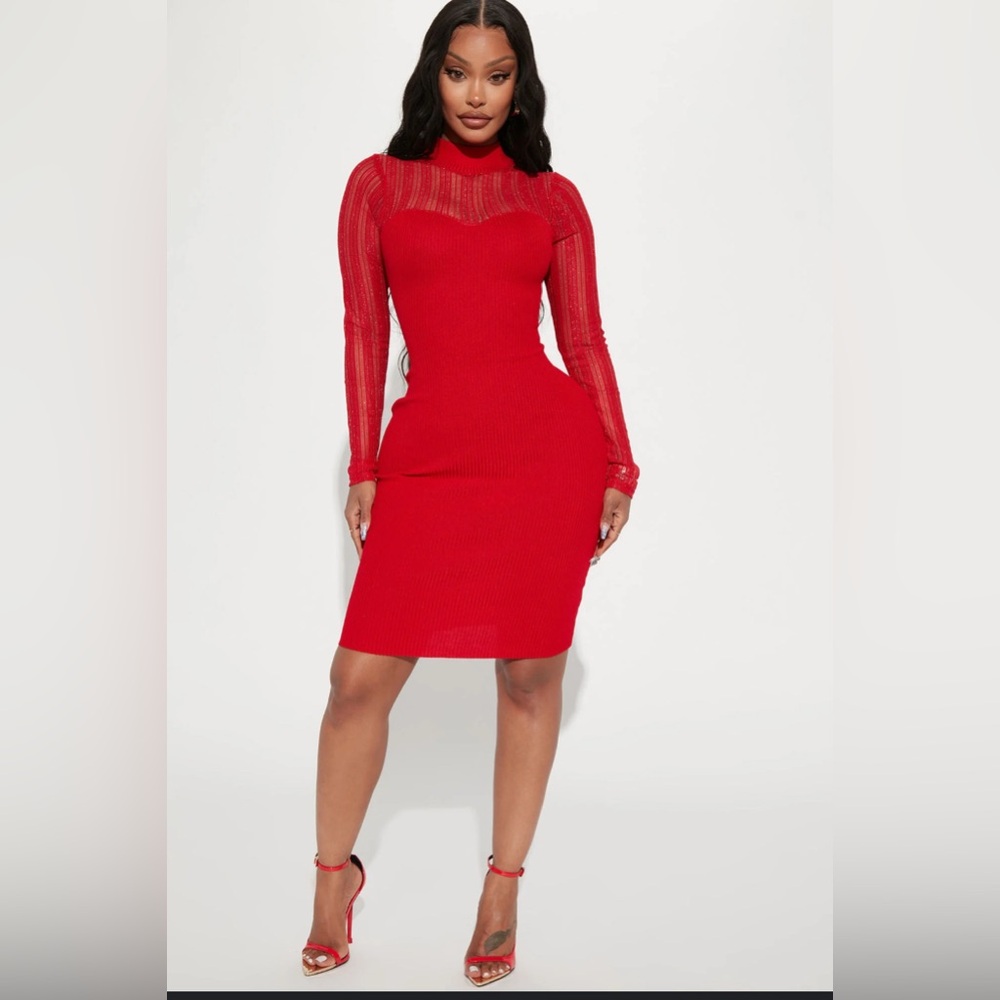 Almost Famous Red Bodycon Long Sleeve Dress